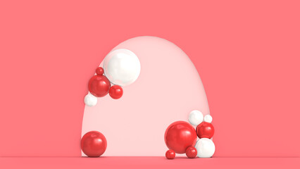 Minimalism red abstract background, pedestal. 3D illustration.