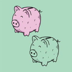piggy bank hand drawn vector design element