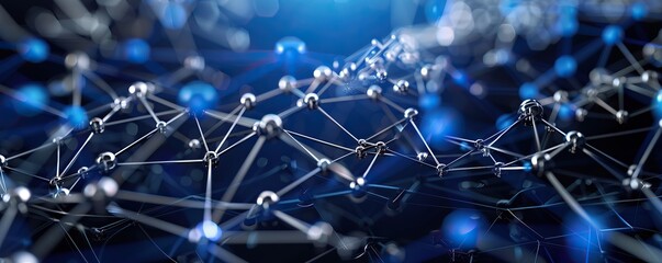 A panoramic layout of bright blue and silver plexus connections expanding across a navy background