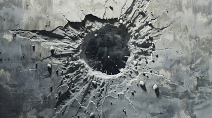 Break through the wall, A jagged hole rupturing through a sturdy gray concrete wall, suggesting a forceful impact or deliberate breach. a powerful visual depiction of destruction or breakthrough.