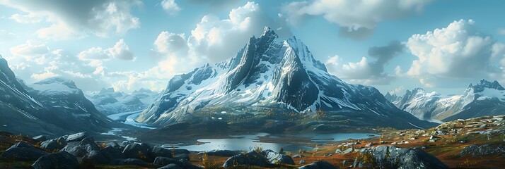Mountain massif in Jotunheimen National Park, Norway realistic nature and landscape