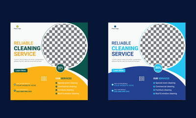 Reliable Cleaning service social media post square banner design and web banner design template.