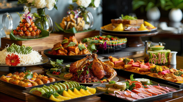 Dinner table is laden with an array of dishes, From appetizing starters to mouthwatering mains and delectable desserts, the feast of food and snacks promises a truly satisfying meal.