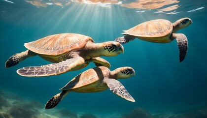 A group of sea turtles gliding gracefully through - Powered by Adobe