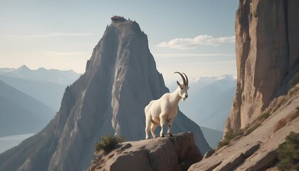 A mountain icon with a mountain goat perched on a upscaled_4
