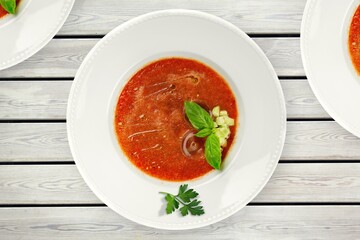 Tasty fresh home soup in bowl