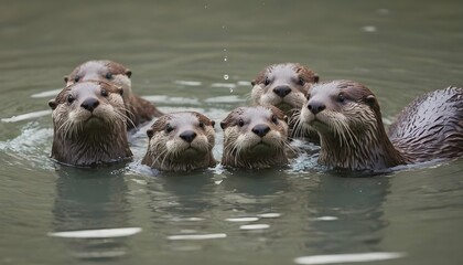 A family of otters playing in a shallow river cha upscaled_5