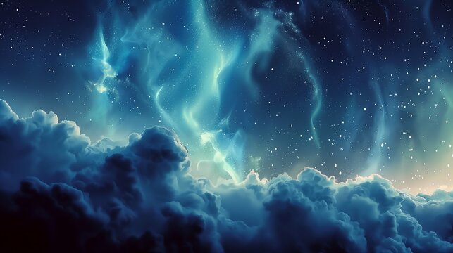 night sky stars clouds amazing exquisite teal lights opalescent princess dissolving air curtain bifrost satanistic stunning header blue