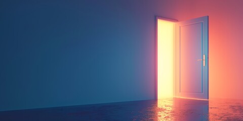 door is open in a room with a bright light coming in from the door and a blue wall