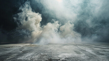 Smokey background with concrete floor captured during a supernatural event