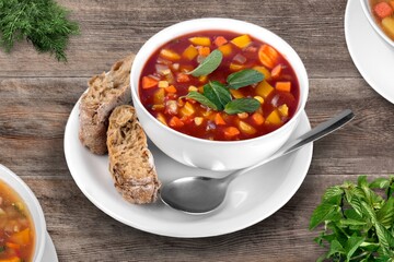Tasty fresh home soup in bowl