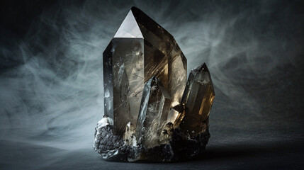 Smoky quartz crystal, translucent gray fading into a deep smoky black