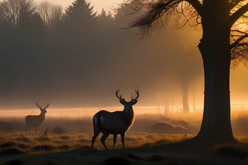 Red deer in the morning sun
