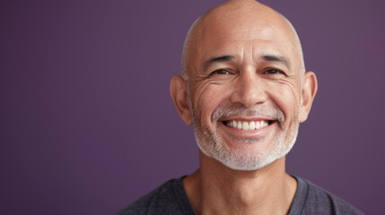 Obraz premium A woman with a shaved head is smiling, cancer patient with chemotherapy