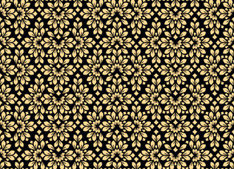 Flower geometric pattern. Seamless vector background. Golden and black ornament