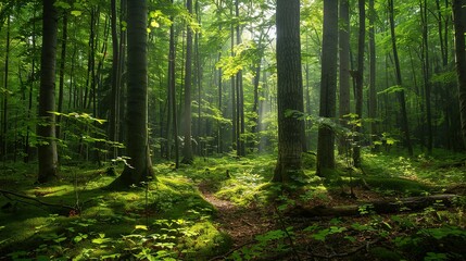 Fototapeta premium A Journey into the Untamed Heart of Nature, Where Majestic Trees Stand Tall and the Spirit of the Wild Reigns