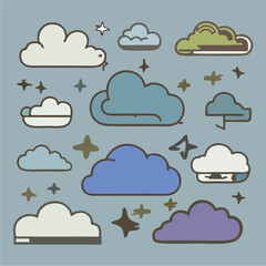 set of cloud icons