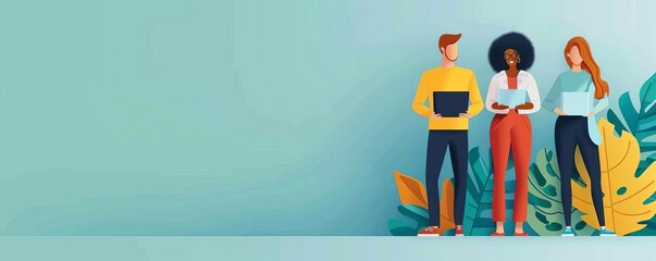 Outsourcing strategies flat design side view outsourcing agency theme animation Triadic Color Scheme
