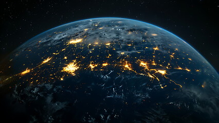 Obraz premium illustration of earth at night in dark space