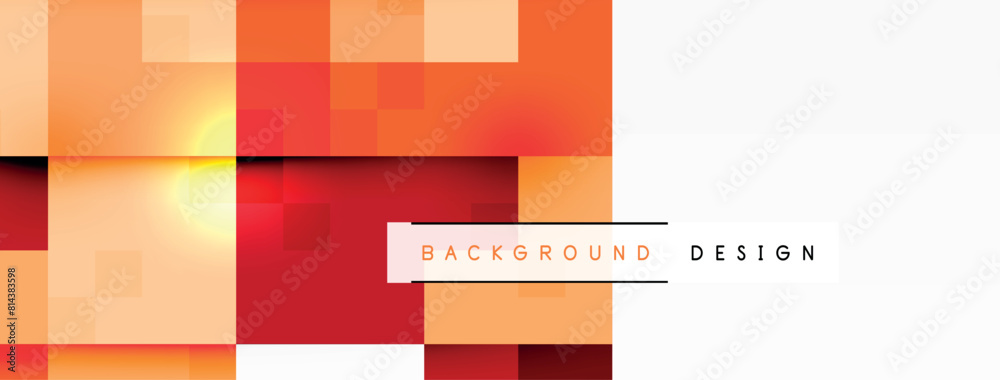 Poster a colorful facade with squares in shades of orange, amber, and magenta on a white background. the re