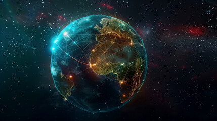Obraz premium Glowing Earth with Network Connections