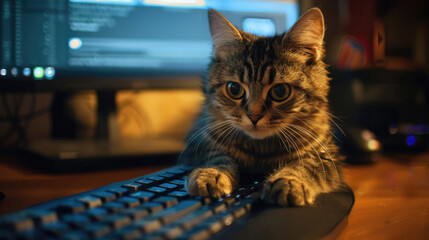 Cute Cat Playing on Computer Screen