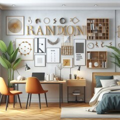 Bedroom sets have template mockup poster empty white with a desk and chair image art photo lively card design.