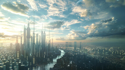 Obraz premium Studio background visualizing a futuristic cityscape