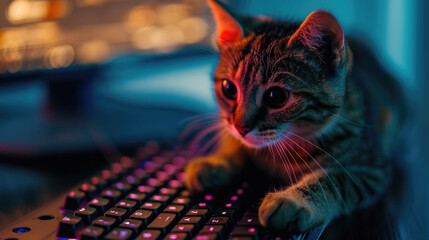 Cute Cat Playing on Computer Screen
