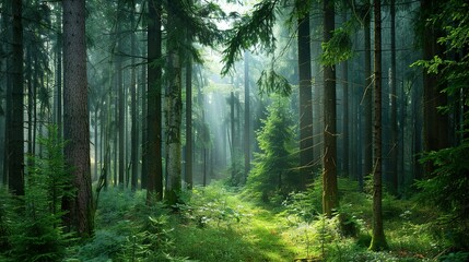 Obraz premium A Journey into the Untamed Heart of Nature, Where Majestic Trees Stand Tall and the Spirit of the Wild Reigns