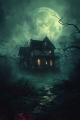 house woods full moon background metal music disgusted fear inspiring mood streaming insane sewer green lights