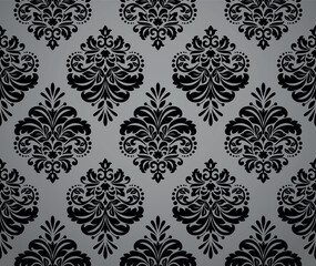 Fototapeta premium Floral pattern. Vintage wallpaper in the Baroque style. Seamless vector background. Gray and black ornament for fabric, wallpaper, packaging. Ornate Damask flower ornament
