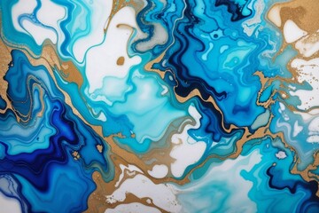 Vivid Generative AI Liquid Paint Marble Texture Blue Background