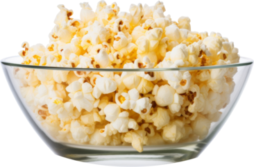 glass bowl of popcorn isolated on white or transparent background,transparency 