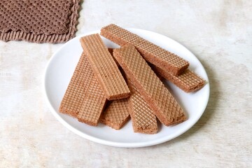 wafer biscuits, crunchy wafers with chocolate cream flavor.