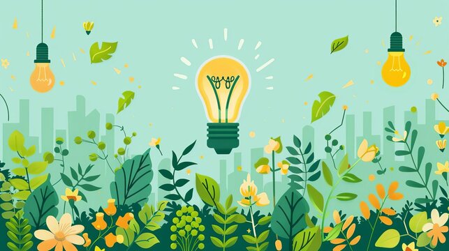 Sustainability in business flat design front view green business forum theme cartoon drawing Complementary Color Scheme