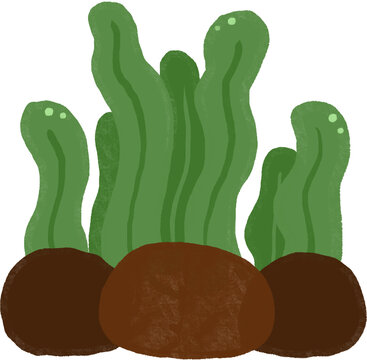 green seaweed brown rocks simple art clip art preview