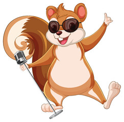 Cartoon squirrel singing happily with a microphone © GraphicsRF