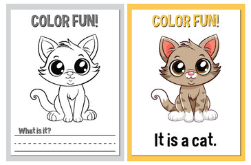 Coloring and learning activity with cute cat illustrations