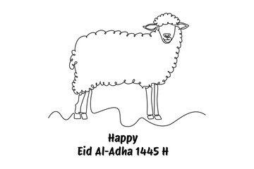 Happy Eid Adha concept. Single line draw design vector graphic illustration.