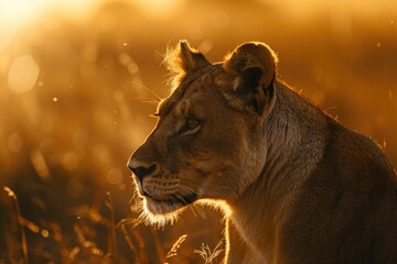 Fototapeta premium Lionness of Masai Mara: Capturing the Big Cat in the Soft Morning Light of Africa