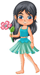 Young girl with a pink flower