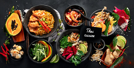 Assorted thai food. Asian style banquet.