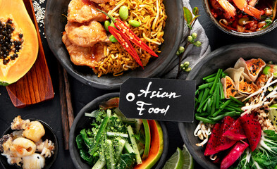 Assorted thai food. Asian style banquet.