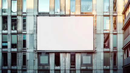 Blank billboard on a modern urban building, perfectly positioned for impactful advertising in a city setting,