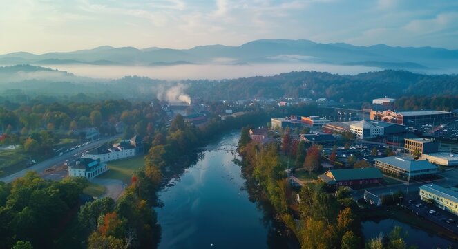 Scenic View of Sevierville from Aerial Drone in Pigeon Forge, Tennessee