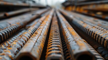 Close-up of Rebar Material in Construction Site	