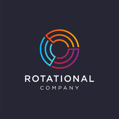 Abstract circle motion rotation logo icon vector template on dark background