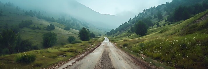 Mountain road on summer landscap realistic nature and landscape