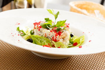 russian salad in the cafe